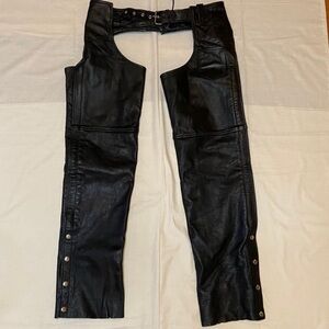 Xelement Black Leather Motorcycle Lined Chaps. Size 34 with adjustable waist.